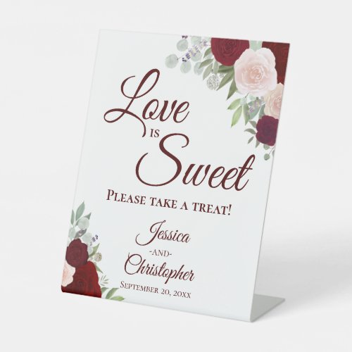 Love is Sweet Take a Treat Red  Pink Boho Floral Pedestal Sign