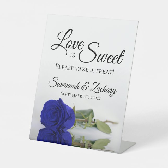 Love is Sweet Take a Treat Royal Blue Rose Wedding Pedestal Sign (Front)
