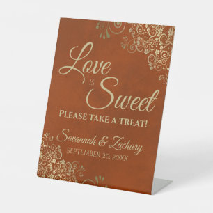 Love is Sweet Take a Treat Rust Orange & Gold Chic Pedestal Sign
