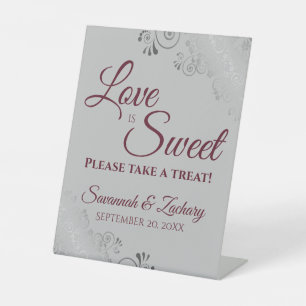 Love is Sweet Take a Treat Silver Burgundy & Gray Pedestal Sign