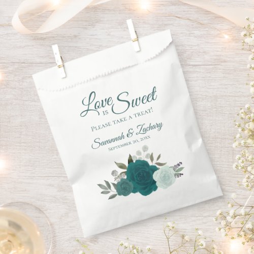 Love is Sweet Take a Treat Teal Floral Wedding Favor Bag