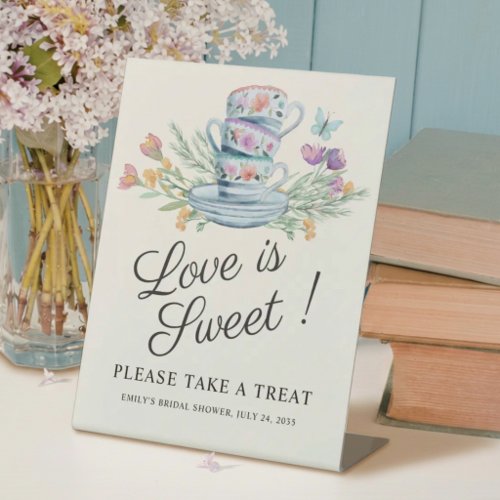Love is Sweet Teacups & Floral Bridal Shower Pedestal Sign