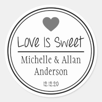 Love Is Sweet The New Mr. & Mrs. (gray / Black) Classic Round Sticker by WindyCityStationery at Zazzle