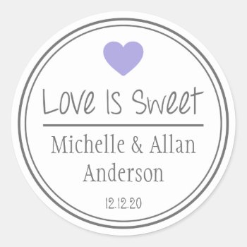Love Is Sweet The New Mr. & Mrs. (purple / Gray) Classic Round Sticker by WindyCityStationery at Zazzle