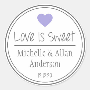 Love Is Sweet The New Mr. & Mrs. (Purple / Gray) Classic Round Sticker