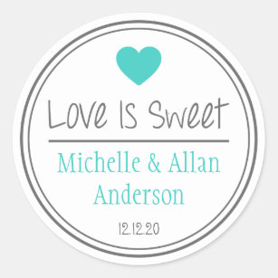 Love Is Sweet The New Mr. & Mrs. (Teal / Gray) Classic Round Sticker