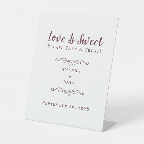 Love Is Sweet Treat Elegant Wedding Burgundy Favor Pedestal Sign