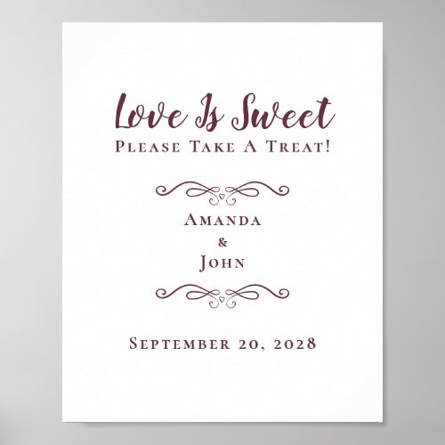 Love Is Sweet Treat Elegant Wedding Favor Burgundy Poster