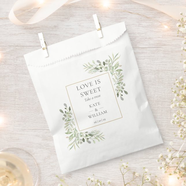 Love Is Sweet Treat Greenery Wedding Favor Bag (Clipped)