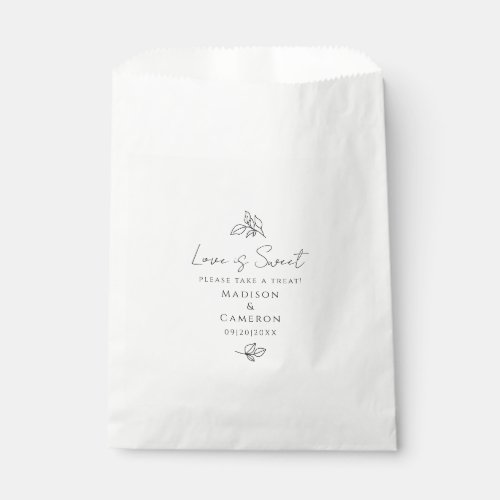 Love is Sweet Treat Wedding Black  White Leaves Favor Bag