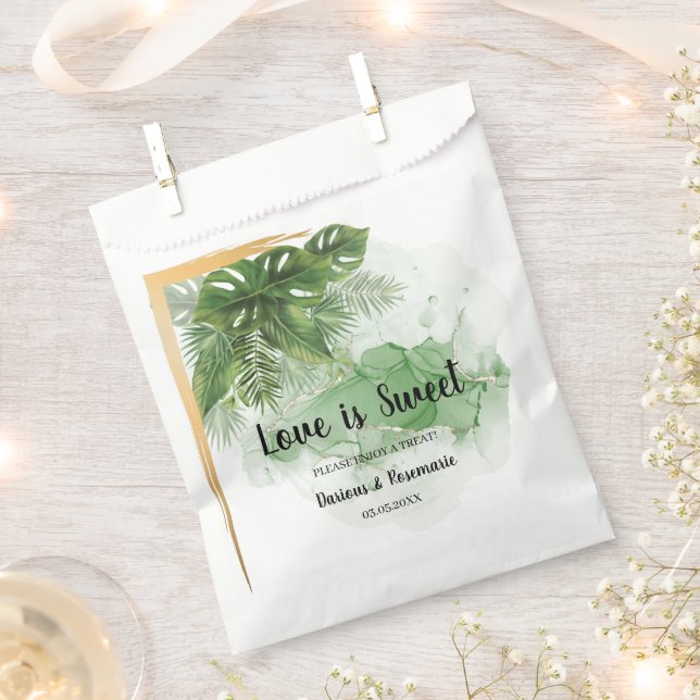 Love is Sweet Tropical Palm Wedding Treat Favor Bag (Clipped)