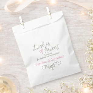 Love Is Sweet Typography Pink Heart Custom Favor Bag