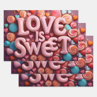 Love Is Sweet Valentine Candy Swirls Wrapping Paper Sheets