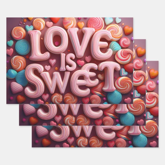 Love Is Sweet Valentine Candy Swirls Wrapping Paper Sheets (Set)