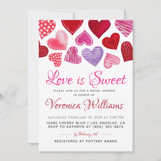Love is Sweet Valentine’s Bridal Shower Invitation (Front)