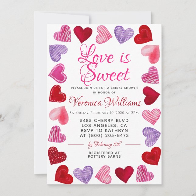 Love is Sweet Valentine’s Bridal Shower Invitation (Front)