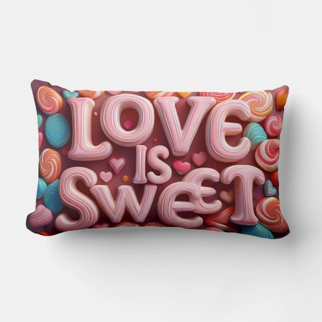 Love Is Sweet Valentine Wedding Typography Lumbar Pillow (Front)