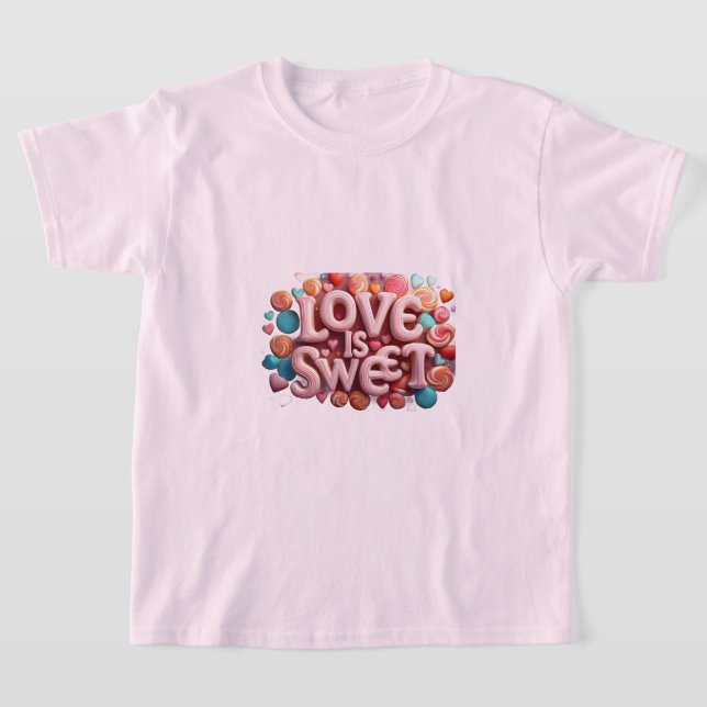 Love Is Sweet Valentine Wedding Typography T-Shirt (Laydown)