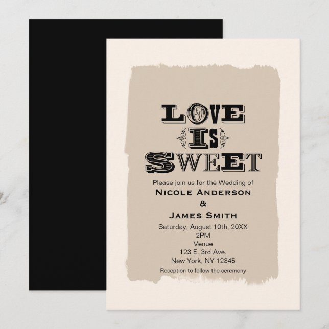 LOVE IS SWEET Vintage Wedding Beige Invitations (Front/Back)