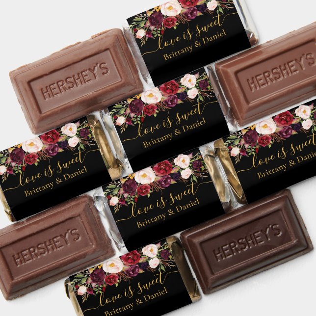 Love Is Sweet Watercolor Burgundy Floral Hershey's Miniatures (Assorted)