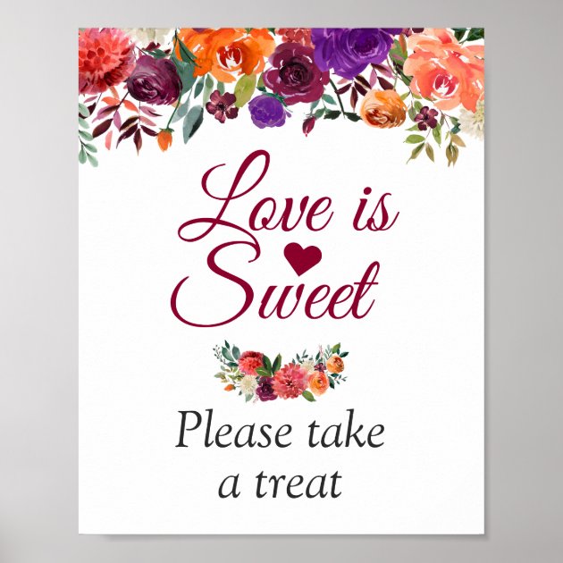Love Is Sweet Watercolor Burgundy Floral Sign