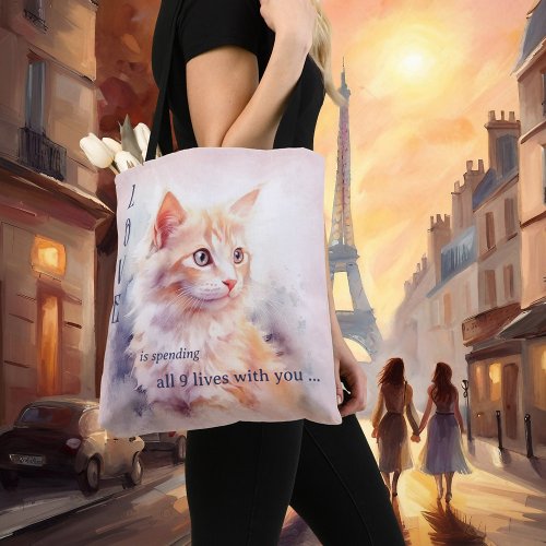 Love Is Sweet Watercolor Cat Tote Bag