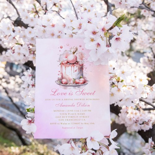 Love is Sweet Watercolor Floral Cake Bridal Shower Invitation