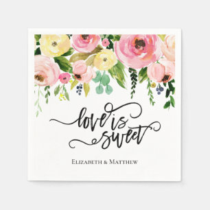 Love is Sweet Watercolor Floral Napkins