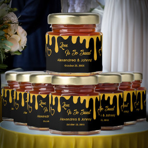 Love Is Sweet Wedding Black Gold Drip Bee Heart Honey Jar Favors