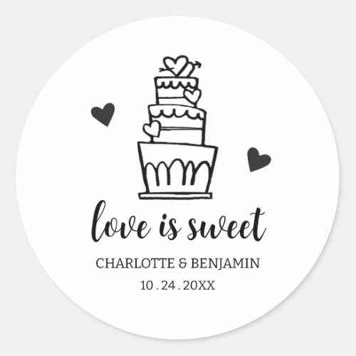 Love is Sweet Wedding Cake Favor Classic Round Sticker