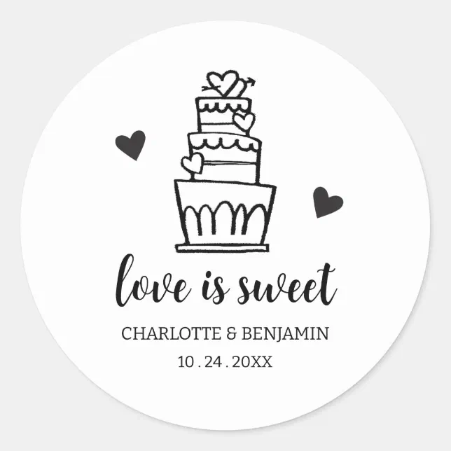 Love Is Sweet Wedding Cake Favor Classic Round Sticker Zazzle