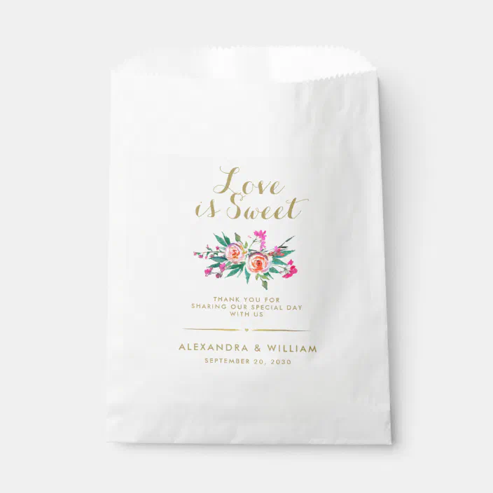 Love is Sweet feuille d'or Candy Buffet Sacs Mariage faveurs 