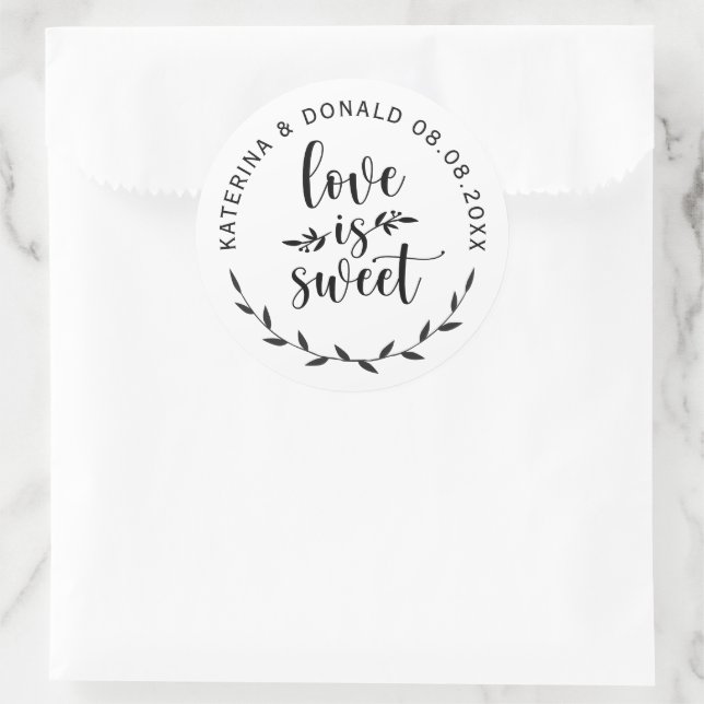 Love is Sweet Wedding Classic Round Sticker (Bag)