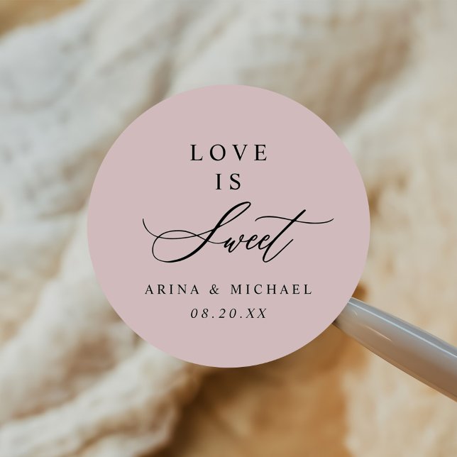 Love Is Sweet Wedding Favor Classic Round Sticker (Creator Uploaded)