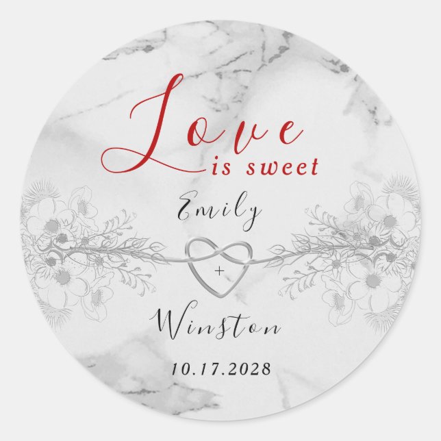 Love is Sweet Wedding Favor Classic Round Sticker (Front)