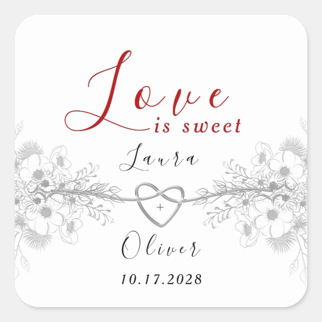 Love is Sweet Wedding Favor Square Sticker (Front)