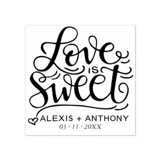 Love is sweet - wedding favor stamp personalized