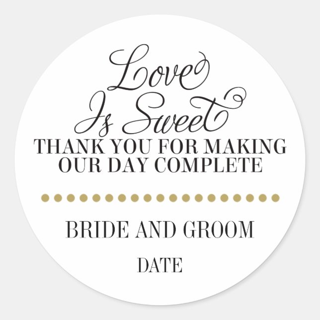 LOVE IS SWEET wedding favor sticker (Front)