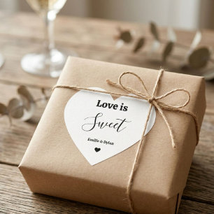 Love is sweet wedding favors heart sticker