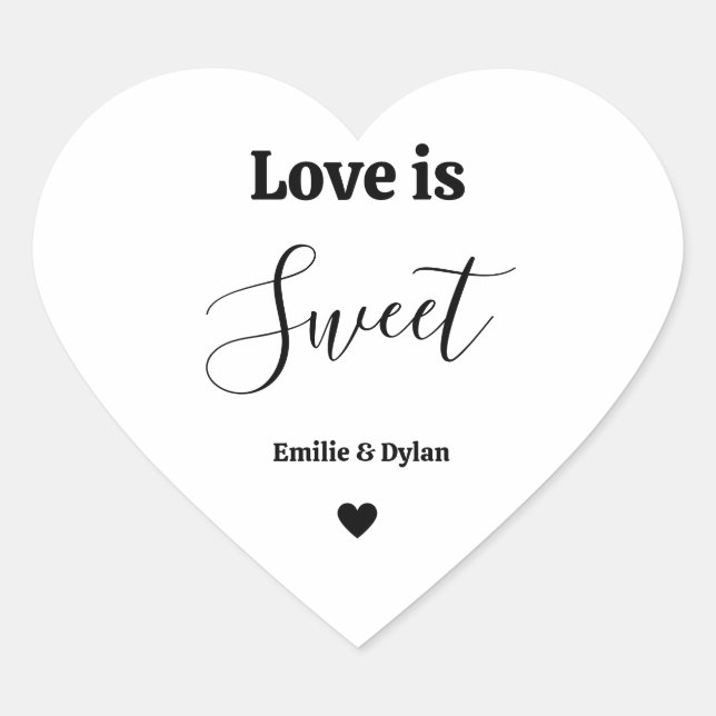Love is sweet wedding favors heart sticker (Front)