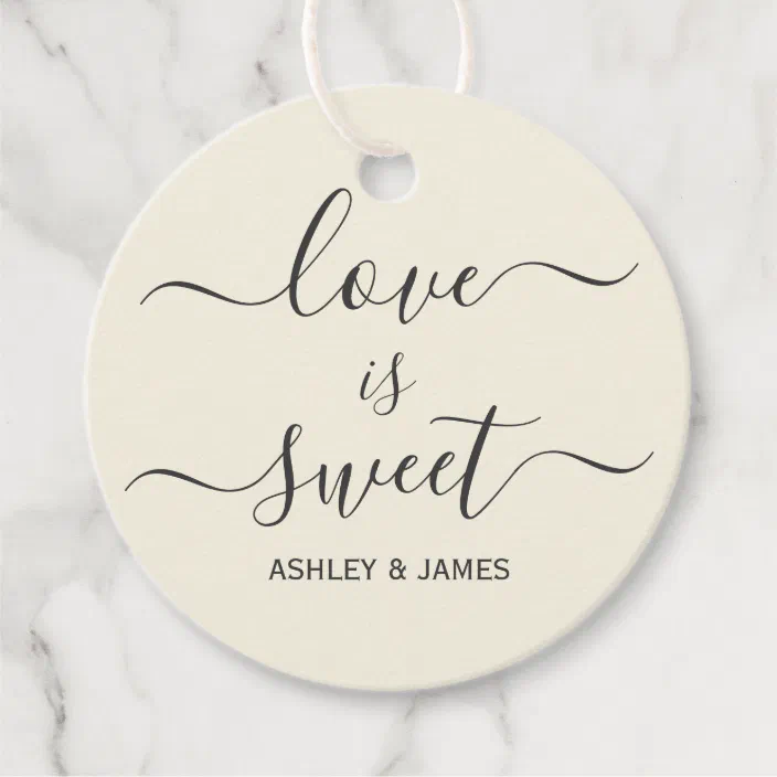 Personalised Wedding Tags Heart Shaped Favour Tags Love Is Sweet Enjoy A Treat 