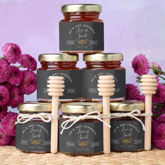 Love Is Sweet Wedding grey and gold farm Honey Jar Favors (Insitu)