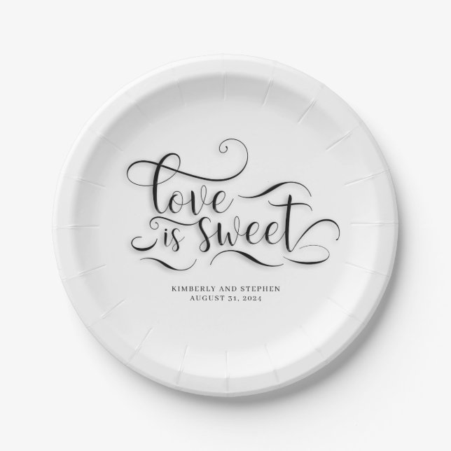 Love is Sweet Wedding Reception Paper Plates (Front)