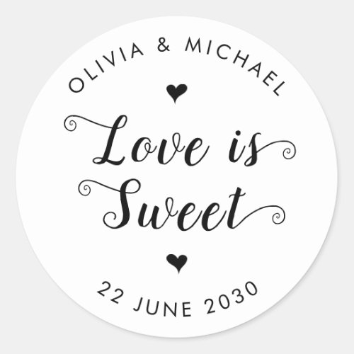 Love is Sweet Wedding Simple Rustic Black Script Classic Round Sticker