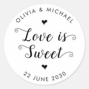Love is Sweet Wedding Simple Rustic Black Script Classic Round Sticker