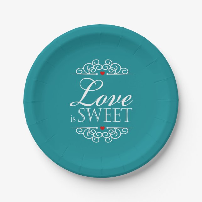 Love Is Sweet Wedding | teal Paper Plates (Front)