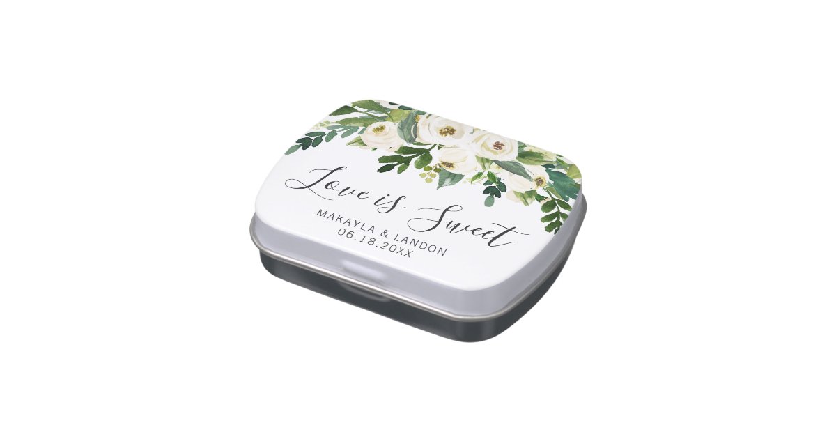 Love Is Sweet White Floral Greenery Wedding Favor Candy Tin | Zazzle