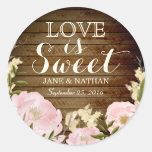 Love is Sweet Wood Look Wedding Sticker