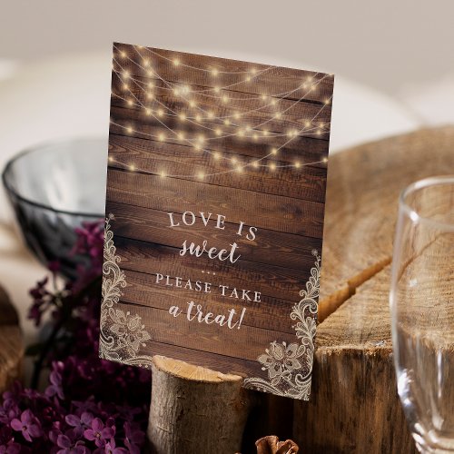 Love Is Sweet  Wood  String Lights Wedding Sign Invitation