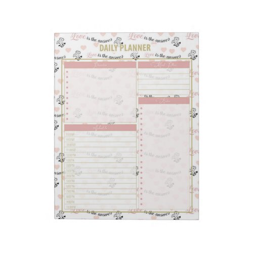 Love is the Answer Daily Planner To Do List Pink Notepad